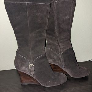 LOFT Tall Knee High Brown Suede Boots Wedge Heel- Size 8
